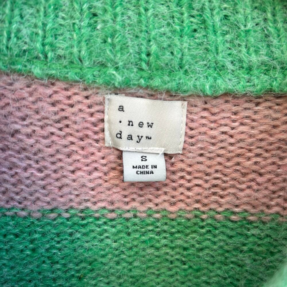A New Day Fuzzy Stripe Sweater Pastel Colorblock Size Small - Picture 3 of 4